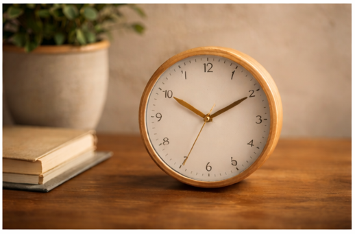 Настолен часовник — ясна структура, време и предвидимост по време на сесията.